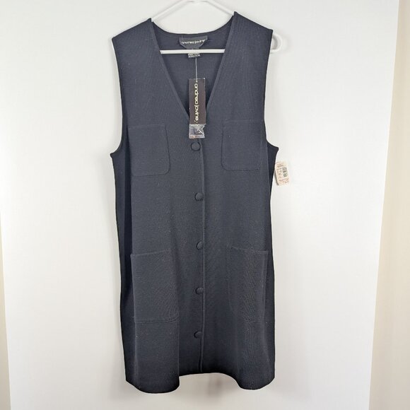 Andrea Jovine Sleeveless Button Up Sweater Dress Black Wool NEW VINTAGE Large - Picture 1 of 6